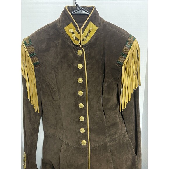 DOUBLE D RANCH USA Vintage beaded & fringe detail suede Long Jacket Large - Picture 2 of 7